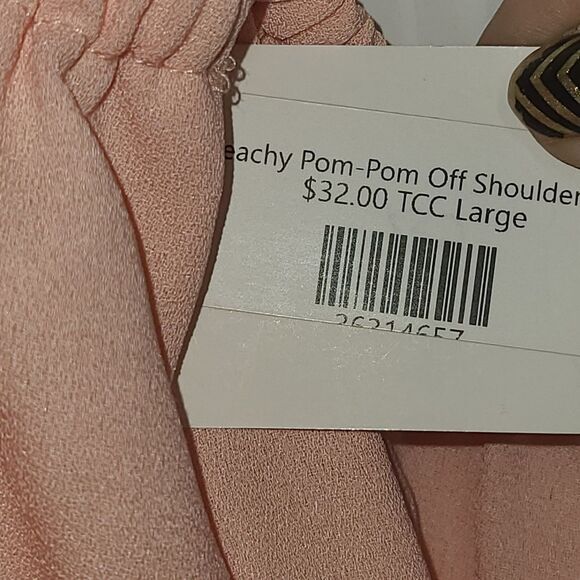 Rosette. Funky Peachy Pom Pom Off the shoulder Blouse. - Picture 7 of 9